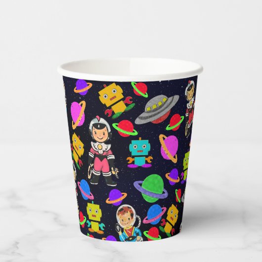 Kids Retro Roboter und Astronauten Pappbecher (Links)