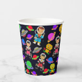 Kids Retro Roboter und Astronauten Pappbecher (Vorderseite)