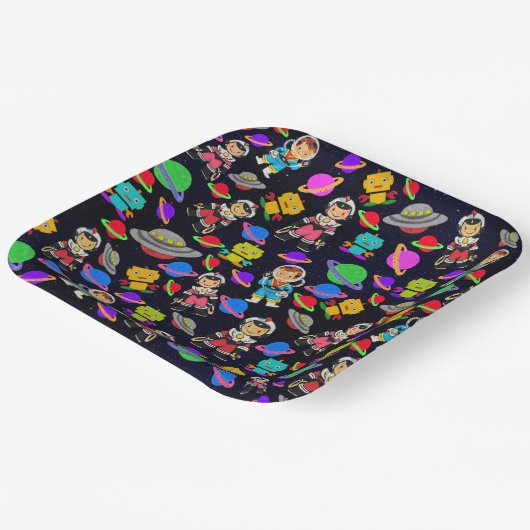 Kids Retro Roboter und Astronauten Pappteller (Gewinkelt)