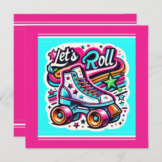 Kids Retro Roller Skaten Party Danke Karte (Vorne/Hinten)