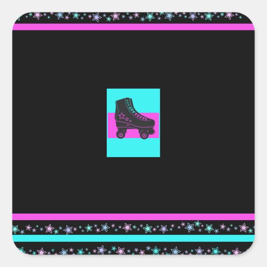 Kids Retro Roller Skaten Party Square Sticker (Vorderseite)