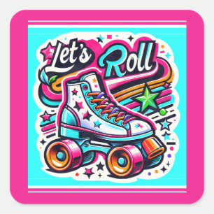 Kids Retro Roller Skaten Party Square Sticker