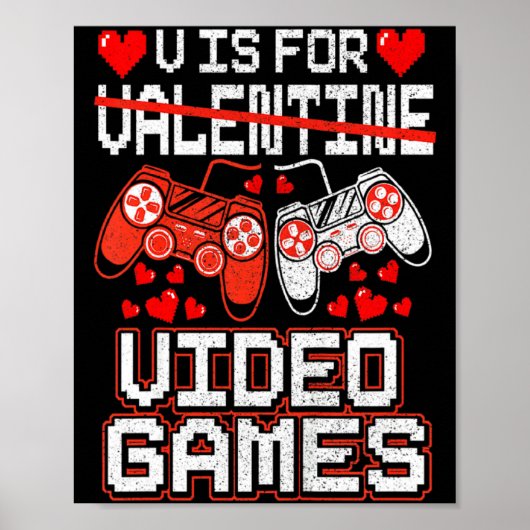 Kids Retro Video Game Valentines Day For Toddler B Poster (Vorne)
