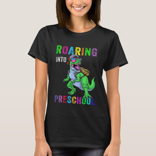 Kids Roaring Into Preschool Dinosaur 1st Day Back  T-Shirt (Vorderseite)