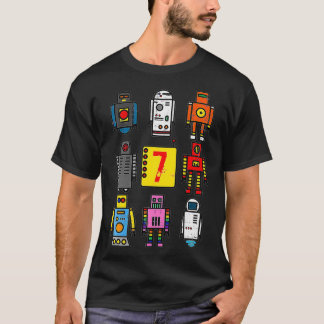 Kids Robot 7. Geburtstag Retro Robotics mit Zahlen T-Shirt