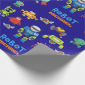 Kids ROBOT als Royal Blue Cartoon Funny Robots Geschenkpapier (Ecke)