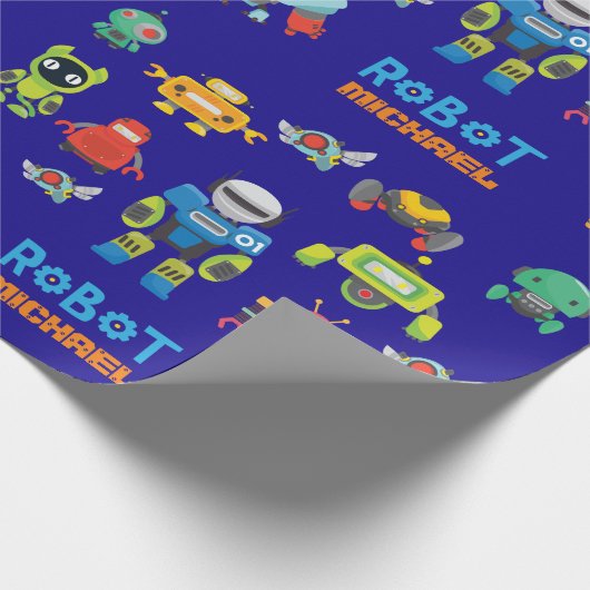 Kids ROBOT als Royal Blue Cartoon Funny Robots Geschenkpapier (Ecke)