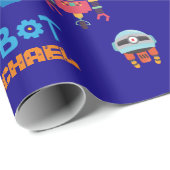 Kids ROBOT als Royal Blue Cartoon Funny Robots Geschenkpapier (Rolleneckpunkt)