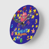 Kids ROBOT Schlafzimmerdekor Rosa Blauer Name Nüss Runde Wanduhr (Winkel)