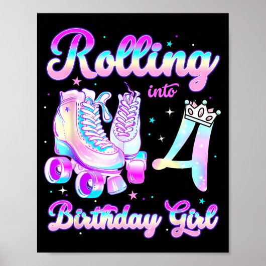 Kids Rolling Into 4 Roller Skating 4th Birthday Gi Poster (Vorne)