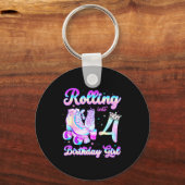 Kids Rolling Into 4 Roller Skating 4th Birthday Gi Schlüsselanhänger (Vorderseite)