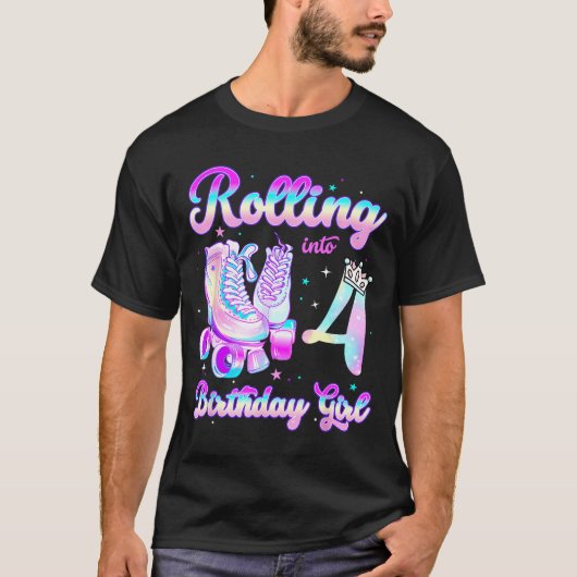 Kids Rolling Into 4 Roller Skating 4th Birthday Gi T-Shirt (Vorderseite)