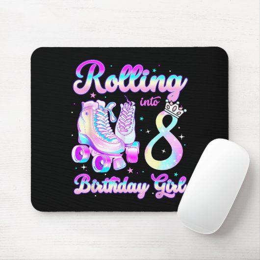 Kids Rolling Into 8 Roller Skating 8th Birthday Gi Mousepad (Mit Mouse)