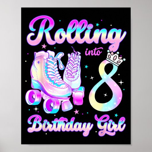 Kids Rolling Into 8 Roller Skating 8th Birthday Gi Poster (Vorne)