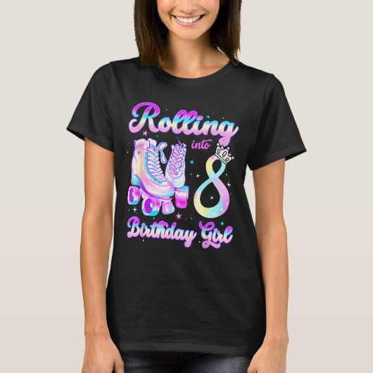 Kids Rolling Into 8 Roller Skating 8th Birthday Gi T-Shirt (Vorderseite)