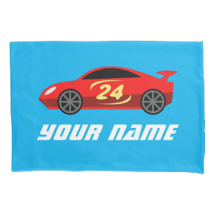 Kid's rotes Racecar Kissen mit individuelle Name Kissenbezug