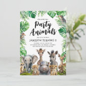 Kids Safari Party Animals Birthday Einladung (Stehend Vorderseite)