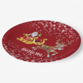 Kids Santa Christmas Rentier Sleigh Snowflake Rot Pappteller (Schrägansicht)