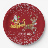 Kids Santa Christmas Rentier Sleigh Snowflake Rot Pappteller (Vorderseite)