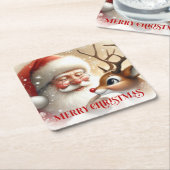 Kids Santa Rudolph Cute Christmas Paper Coaster   Rechteckiger Pappuntersetzer (angewinkelt)