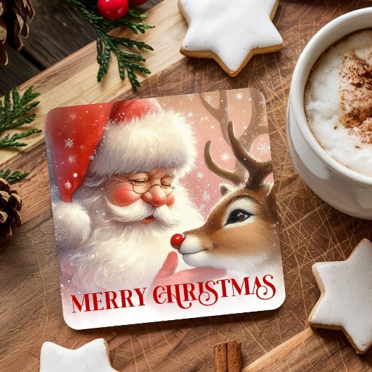 Kids Santa Rudolph Cute Christmas Paper Coaster  Rechteckiger Pappuntersetzer