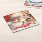 Kids Santa Rudolph Cute Christmas Paper Coaster  Rechteckiger Pappuntersetzer (angewinkelt)
