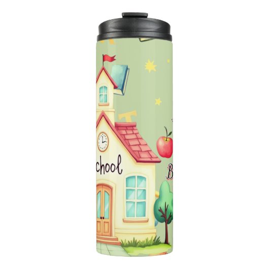 Kids School Water Bottle with Hand-Drawn School Thermosbecher (Vorderseite)