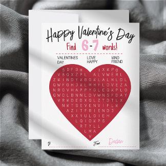 Kids Sechs Sieben Valentinstag Wortsuche Herz Klas Mitteilungskarte