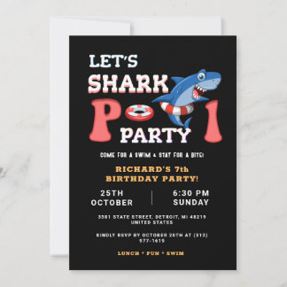 Kids Shark Fun Pool Party Bunte Geburtstag Einladung