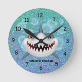 Kid's Shark Wall Clock Runde Wanduhr (Vorderseite)