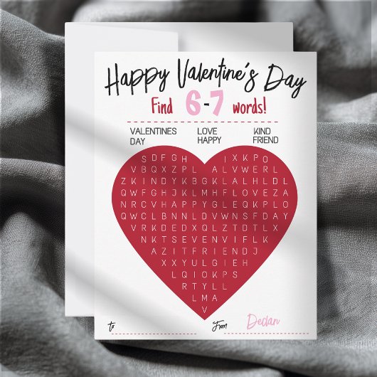 Kids Six Seven Valentine Word Search Heart Class Mitteilungskarte