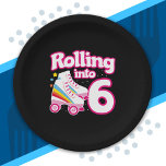 Kids Skate Party - 6th Birthday - Roller Skating Pappteller<br><div class="desc">This skate party design is perfect for a roller skating party or birthday theme for a 6 year old. If the birthday girl or birthday boy loves to roller skate, they will LOVE this skate party design! Features retro style "Rolling into 6" birthday quote with cool roller skate graphic with...</div>