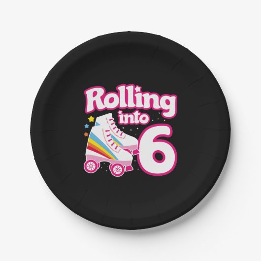 Kids Skate Party - 6th Birthday - Roller Skating Pappteller (Vorderseite)