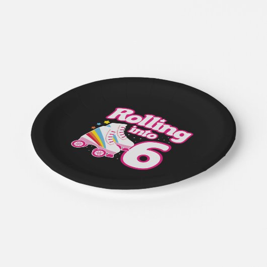 Kids Skate Party - 6th Birthday - Roller Skating Pappteller (Schrägansicht)