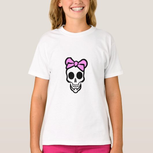 Kids Skull T - Shirt - Spooky Lady Pink Bow Design (Vorderseite)