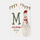 Kids Snowman Monogram Christmas Tree Ornament Aus Metall (Vorderseite links)