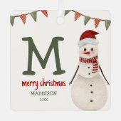 Kids Snowman Monogram Christmas Tree Ornament Aus Metall (Vorderseite)