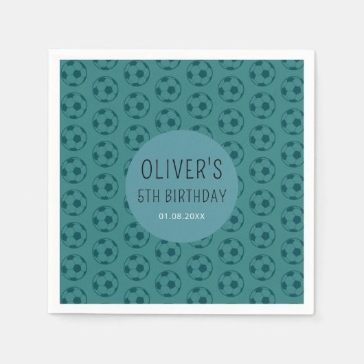 Kids Soccer Ball Blue Boys Birthday Party Serviette (Vorderseite)