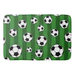 Kids Soccer Ball Pattern on Green Stripes Bathroom Badematte