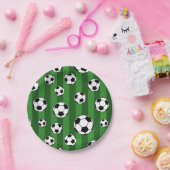 Kids Soccer Ball Pattern on Green Stripes Birthday Pappteller (Party)