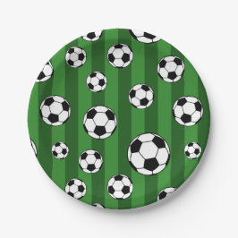 Kids Soccer Ball Pattern on Green Stripes Birthday Pappteller