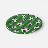 Kids Soccer Ball Pattern on Green Stripes Birthday Pappteller (Schrägansicht)