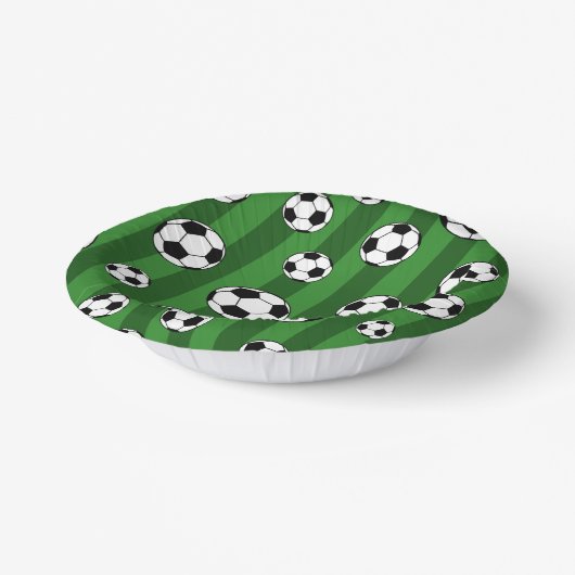 Kids Soccer Ball Pattern on Green Stripes Birthday Pappteller (Gewinkelt)
