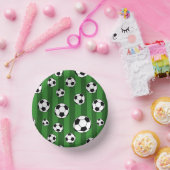 Kids Soccer Ball Pattern on Green Stripes Birthday Pappteller (Party)