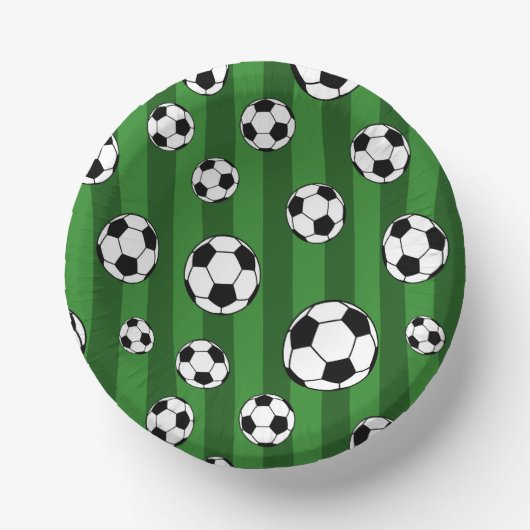 Kids Soccer Ball Pattern on Green Stripes Birthday Pappteller (Vorderseite)
