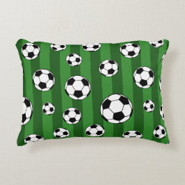 Kids Soccer Ball Pattern on Green Stripes Dekokissen