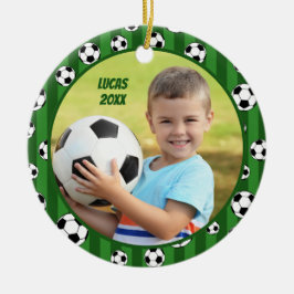 Kids Soccer Ball Pattern Two Photo Christmas Keramik Ornament