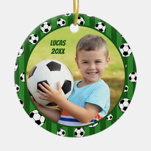Kids Soccer Ball Pattern Two Photo Christmas Keramik Ornament (Vorne)