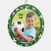 Kids Soccer Ball Pattern Two Photo Christmas Keramik Ornament (Links)