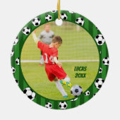 Kids Soccer Ball Pattern Two Photo Christmas Keramik Ornament (Hinten)